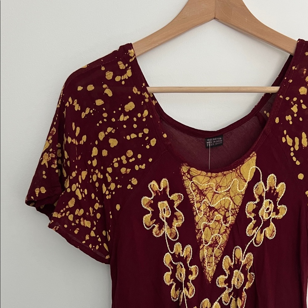 nwt burgundy and yellow dress swimsuit coverup one size